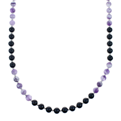 Sterling Silver Onyx Amethyst Multicolor Bead Necklace X10296